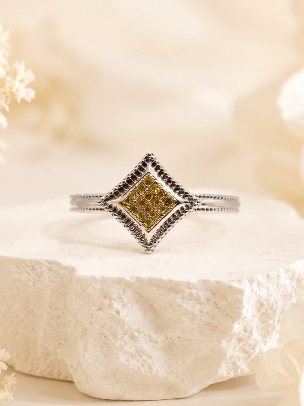 Geometric Diamond Silver Ring